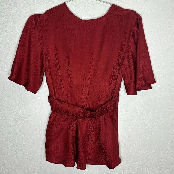 NWT ALC Alma Red Silk Wrap Front Blouse Size 2 - Picture 6 of 14